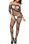 Off-Shoulder Black Net Patterned Transparent Body Stocking Tm1429 - 3