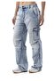 Women's Wide Leg Jeans - Ice Blue Relaxed Fit Pants with Cargo Pockets -Wd544 - 4