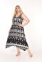 Women's Black Patterned Buckle Asymmetrical Strap Lycra Viscose Stylish Dress - 5