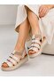 Beige Genuine Leather Women's Sandals - 2