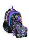 Girl's Primary School Bag and Lunch Set - Black Purple Teddy Bear Printed Setygn33242B
