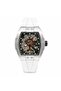 Edge IN1033 Men’s Analog Quartz Watch White Silicone Strap Skeleton Dial Silver Tonneau Case Date Display