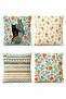 Abstract Cats and Flowers Patterned Set of 4 Throw Pillow Covers - 3