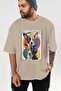 For Dog Lovers 56 Front Dog Printed Beige Oversize T-Shirt 100% Cotton Unisex Dog Lover Premium Design - 6