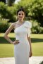 One-Shoulder Midi Mermaid Evening Dress Strapless Look Slit Wedding Party Dress - 7