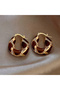Women's Burgundy Gold Thick Hoop Earrings with Zircon Stone Detail - 3