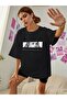 تي شيرت جورج واشنطن مطبوع أسود كبير الحجم كاجوال Boyfirend - 3