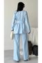 Women's Double Buckle Belt Detailed Wide Leg Suit Set Baby Blue - 6