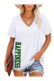 Women's V-Neck Black and White T-Shirt Happiness Printed Oversize Loose