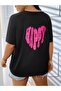 Women / Girls Black Oversize T-Shirt Happy Printed - 3