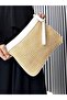 Wicker Handbag and Portfolio Clutch Bag with Long Strap, Suitable for Women's Tablet Use - 3