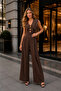 Women's V-Neck Wide Collar Gold Buttoned Wide Leg Jumpsuit - 5