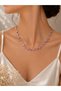 Elegant Branch Design Women's Necklace with Pink Stones – Romantic and Sparkling Stylish Necklace - 2