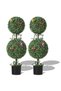 Artificial double-ball boxwood trees – set of 2, 90 cm, UV-resistant, with moss, tendrils & butterfly decoration – in a black pot – for indoor & outdoor use