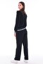 Women's Cotton V-Neck Stripe Detailed Tracksuit Set Black -8537 - 7