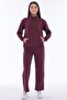 Women's Cotton Zippered Wide Leg Tracksuit Set Claret Red 8528 - 7