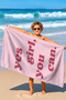 Motivational Written Yes You Can Pink Beach Towel - Minimalist Typographic Bath Beach Cover - 2