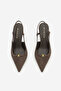 Women's Stiletto Pointed Toe Open Back Strap Buckle Thin Classic Heeled Shoes Osenta Brown Suede - 7