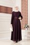 Piping Detailed Belted Lace Hijab Dress-Purple