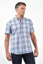 Blue-Navy Blue Buttoned Collar Short Sleeve Pocket Comfort Fit 100% Cotton Shirt 1004260230