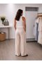 Elastic Waist Wide Leg Linen Trousers - Beige - 4