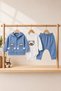 Baby Boy Set - Children's Set - Hooded Teddy Bear Detailed Ribbed Look Top and Bottom Set - 5