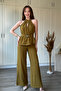 Oil Green Gold Accessory Detailed Flounce Jumpsuit - 5