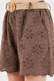 Cotton Relaxed Fit Belted Embroidered Shorts Shorts 2502 - 6