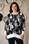 Women's Plus Size Bomber Collar Patterned Long Sleeve Mother Woven Tunic Shirt Blouse