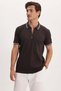 Men's Slim Fit 100% Cotton Short Sleeve Zippered Brown Polo Collar T-Shirt - 3