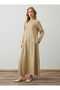 Linen Hijab Dress with Stitching Detail and Pockets - Dark Beige - - 4
