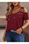Women's short sleeve off-the-shoulder embellished viscose blouse - 3
