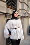Women's Tulle Blouse with Ruffle Detail on the Front, White - 4