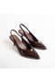 Brown Patent Leather Troc Detailed Women's Pointed Toe Heeled Shoes with Internal Elastic Band - 4
