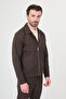 Striped Slim Fit Shirt Collar Zippered Men's Coat Pants Brown - 17167.26Y - 6