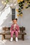 Baby Girl Set - Floral Patterned Collared Top and Bottom Set with Bow Detail - 4