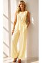 Women's Thick Strap Asymmetrical Long Blouse Trousers Crinkle Fabric Two-Piece Set 26083 - 3