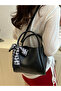 Black Handle Handbag with Scarf Accent - 2