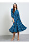 Teal Floral Tiered Midi Dress with Tie-Belt - 3