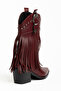 Burgundy Matte Leather Tasseled Buckle Western Cowboy Boots - 3