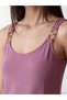 Purple U-Neck Buckle Detailed Gathered Blouse - 3