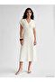 Ecru V-Neck Linen Blend Dress