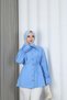 Butterfly Stone Button Detailed Lace-Up Tunic Baby Blue Hnt2126 - 8