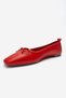 Sosa Red Leather Genuine Leather Blunt Toe Bowknot Women's Ballerina Shoes - 6