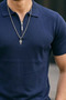 Men's Zippered Casual Navy Blue Slim Fit Polo Collar T-Shirt - 5