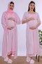 Hijab-Friendly Cotton Nursing Nightgown Set with Dressing Gown Effortt - Pink