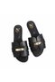 Black Leather Women's Daily Comfortable Slippers with Lock Accessory Detail - 2