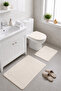 Cream 3-Piece Large Size Bathroom Rug Mat Set Non-Slip Leather Based Washable Toilet Set Venisa - 6