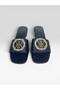 Satin Women's Slippers with Square Heel and Stone Buckle Detail - 2