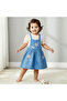 Crew Neck Short Sleeves Top and Denim Pinafore Set with Marie Embroidery